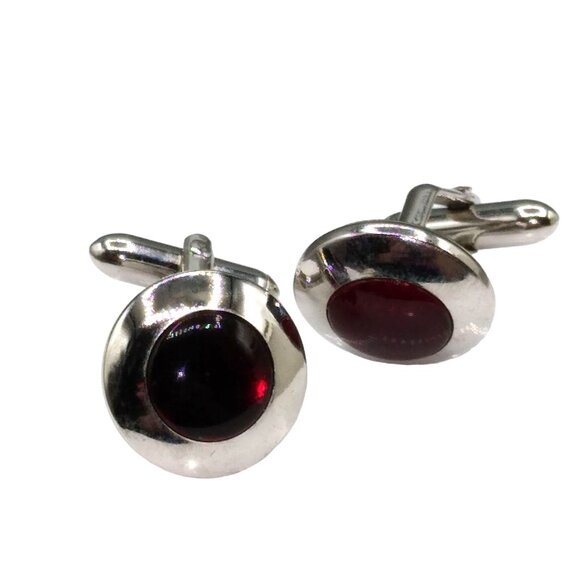 Vintage Swank Red Lucite Silver Tone Cuff Links, Mod Mid Century Cufflinks, Gift - Picture 2 of 4